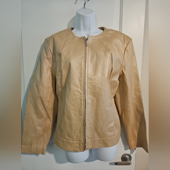 Dialogue New Language Of Style Leather Jacket Champaign Gold X Large  NWOT - Picture 1 of 5